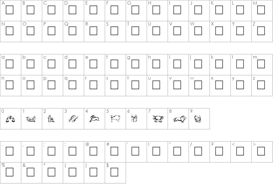 EileensLittleZodiac font character map preview