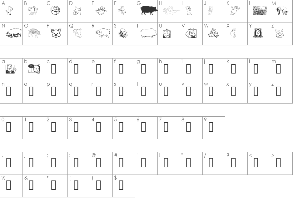 Ein Schwein font character map preview