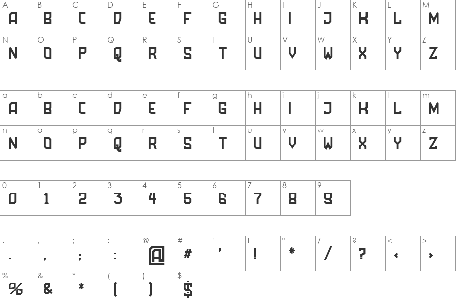 Amboss font character map preview