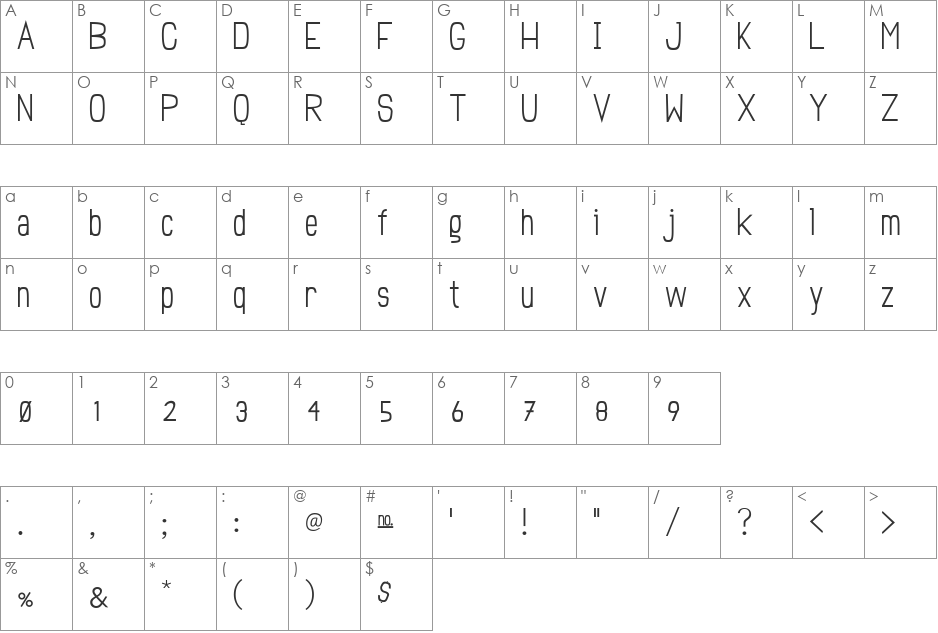 Einzine font character map preview