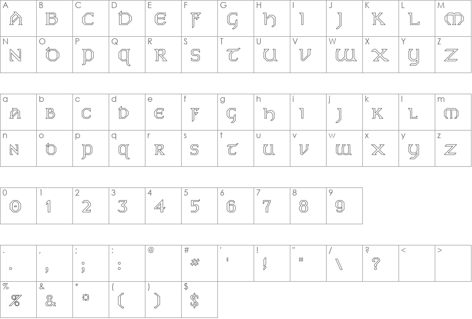 Eire Ho font character map preview
