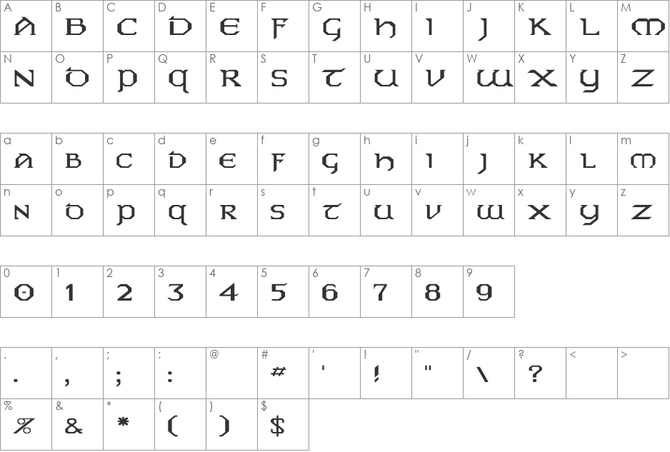 Eire Wd font character map preview