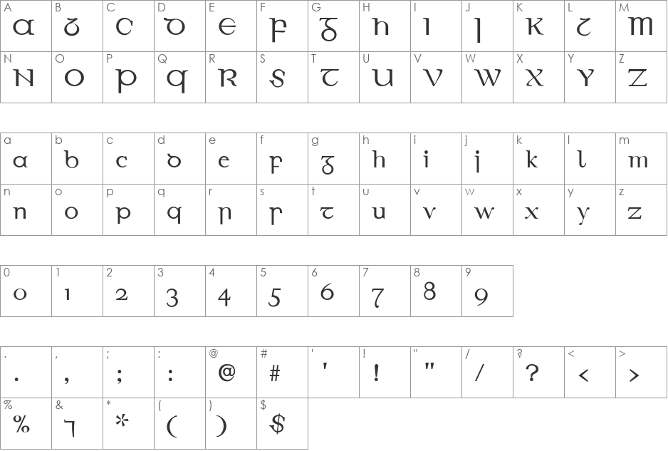 EirinnAsciiLL font character map preview