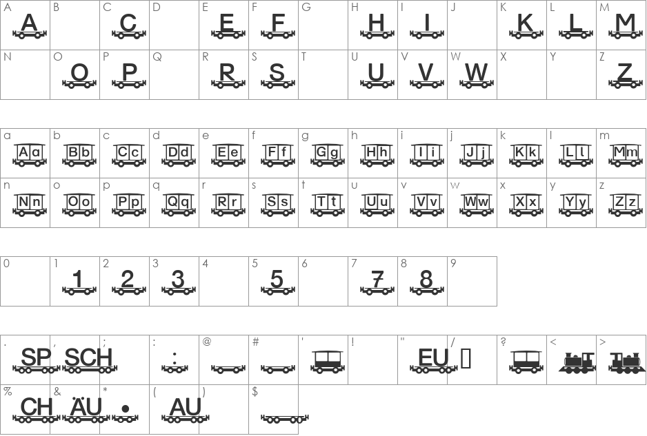 Eisenbahn font character map preview