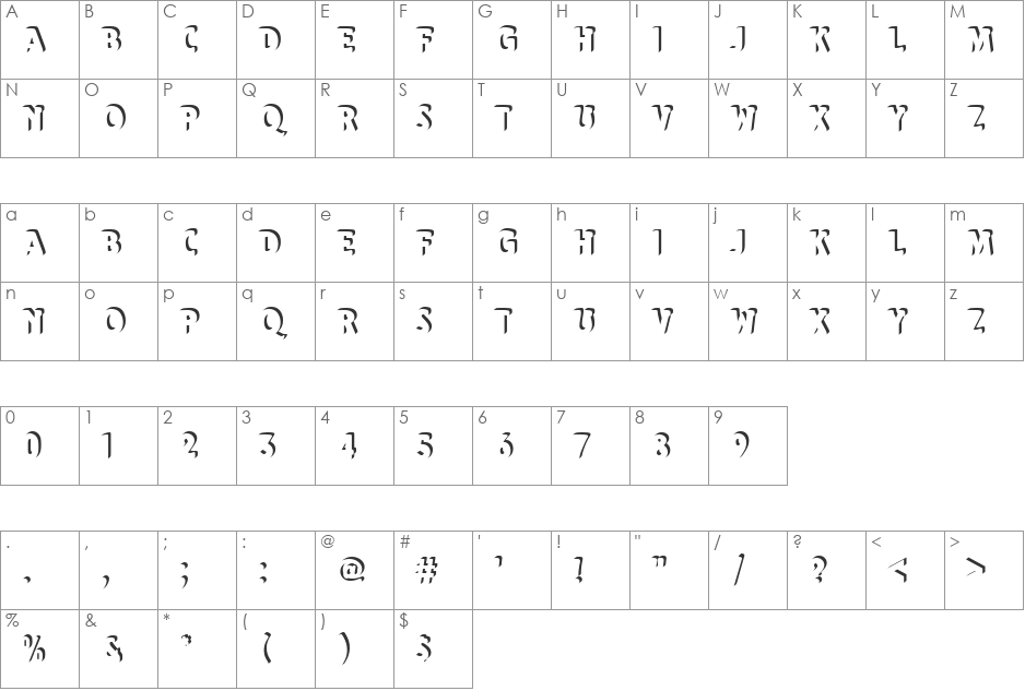 EitokuOnlShaD font character map preview