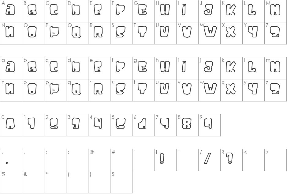 Ejaculator font character map preview