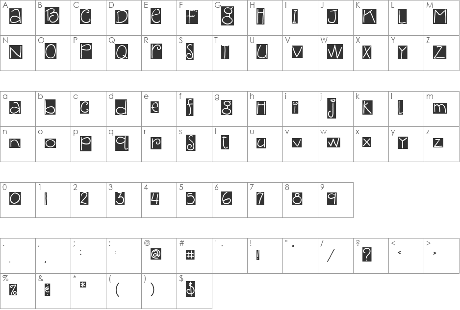 EK Imaginary font character map preview