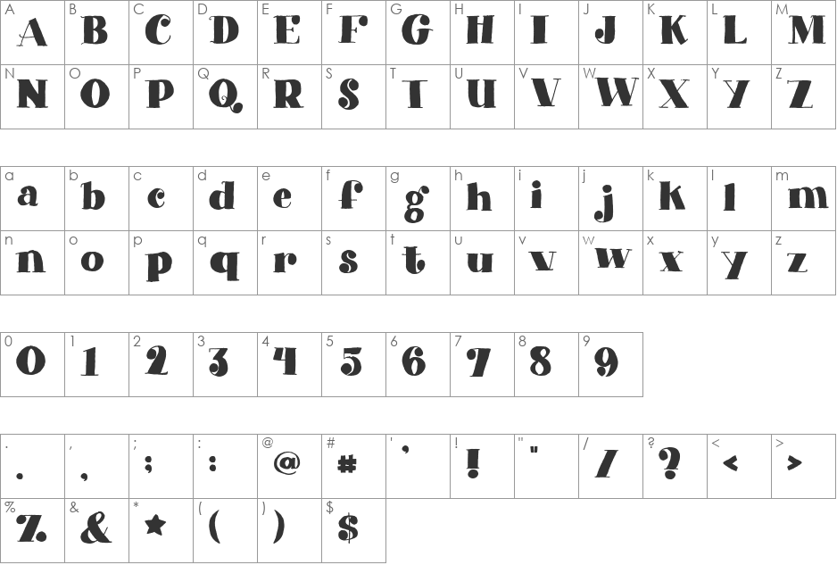 EK Penny Candy font character map preview