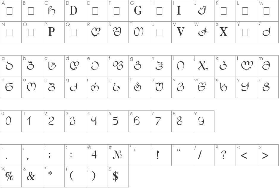 EkaHor font character map preview