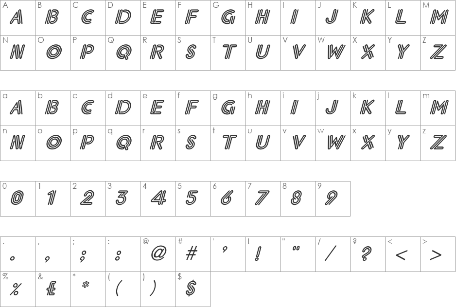 Eklektic-Normal Italic font character map preview
