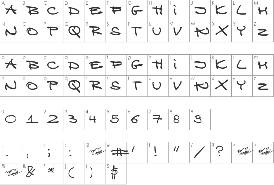 Ekoclean font character map preview