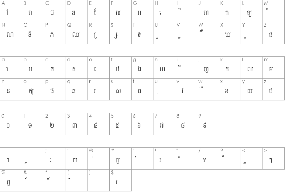 Ekreach font character map preview