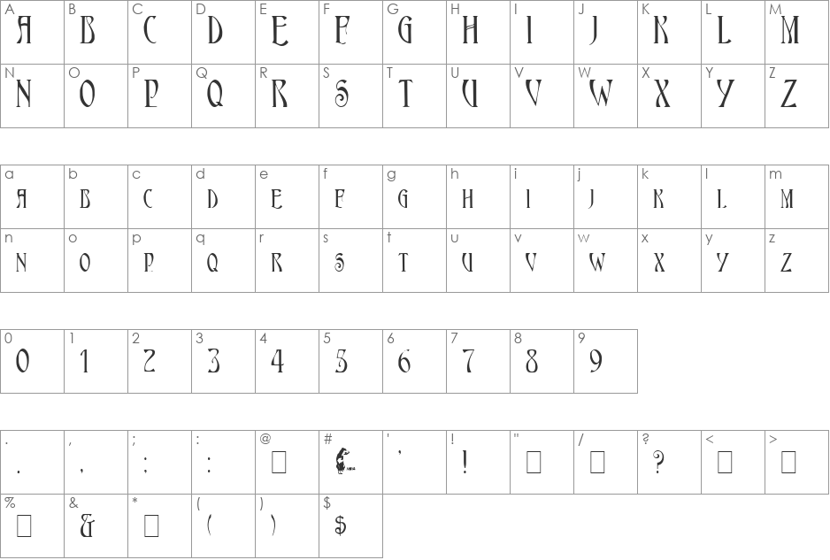 AmbrosiaCap font character map preview