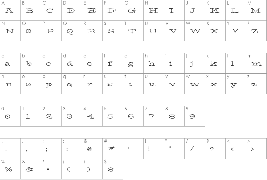 El Ni font character map preview