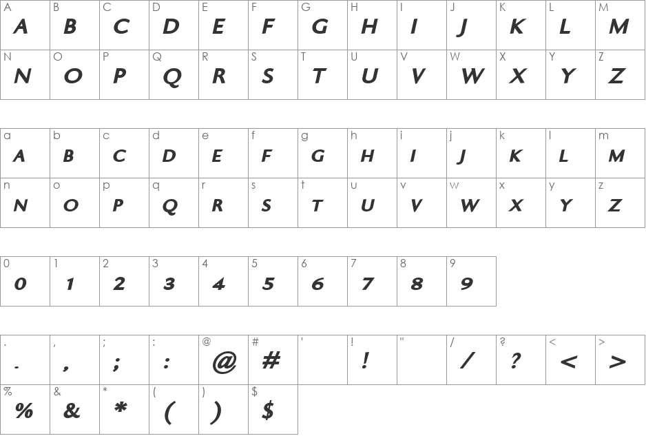 Ela Sans Black Caps font character map preview