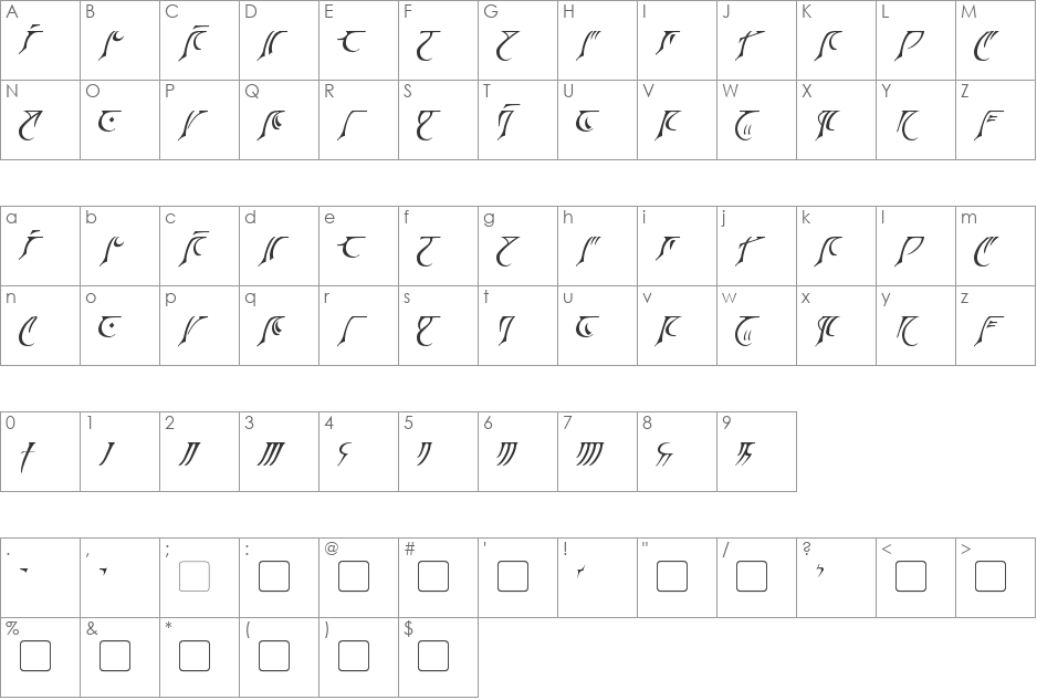 Eladrin font character map preview