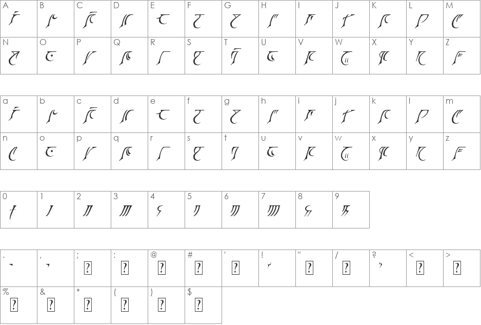 Eladrin font character map preview