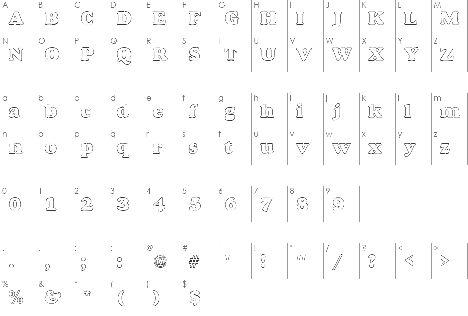 Elaine 1 font character map preview