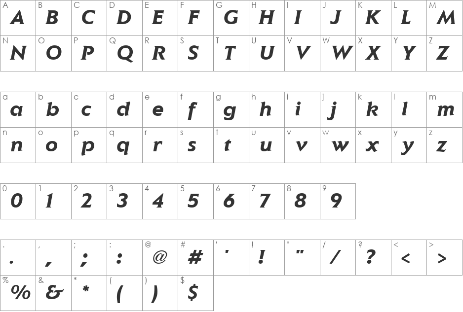 Elan font character map preview