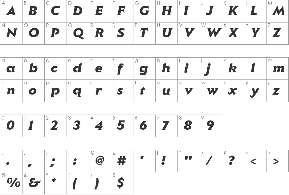 Elan Black font character map preview