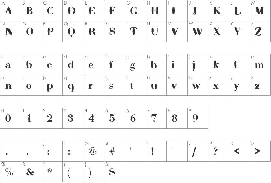 ABCTech Bodoni Mangle font character map preview