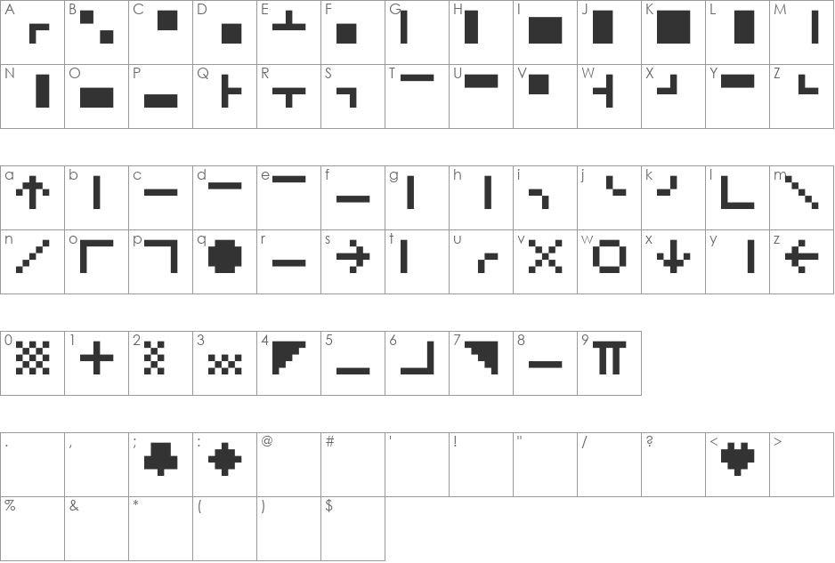 Elbow-c64 font character map preview