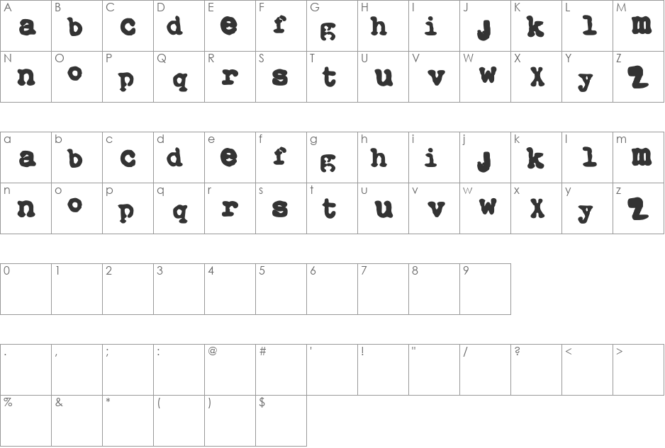 Elbow-xtctype font character map preview