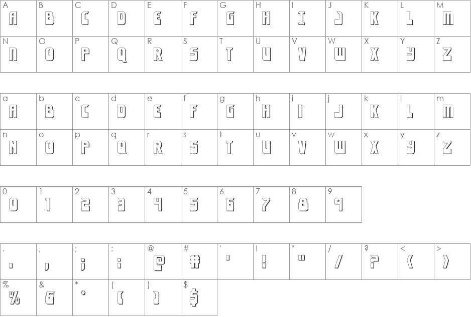 Eldebaran 3D font character map preview