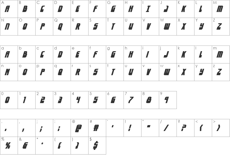 Eldebaran Bold Italic font character map preview