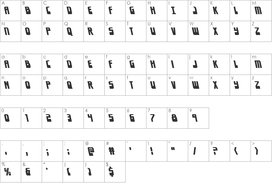 Eldebaran Leftalic font character map preview