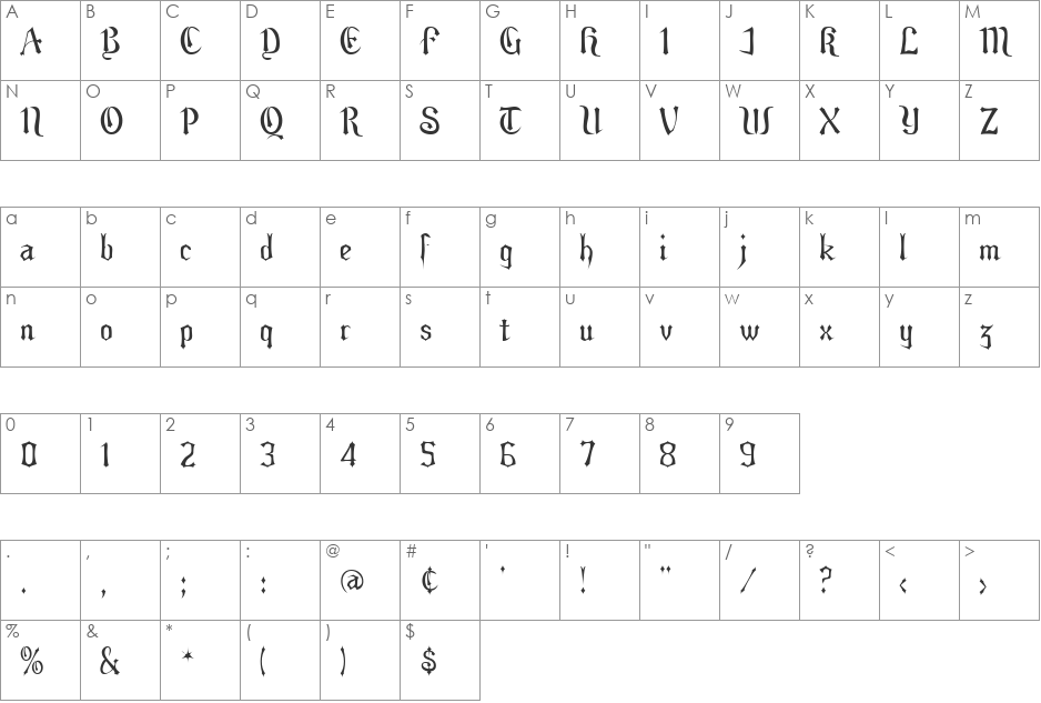Eldroon font character map preview