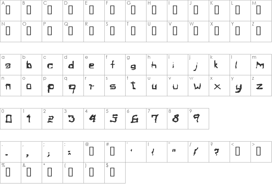 Electamine font character map preview