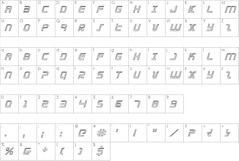 Election Day 3D Italic font character map preview
