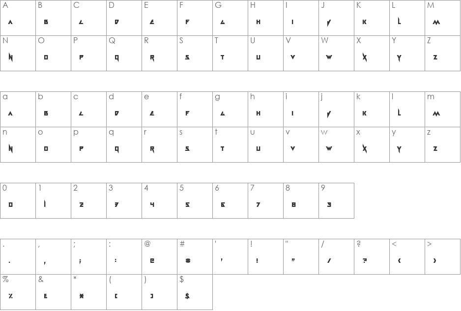 Electramaniacal font character map preview