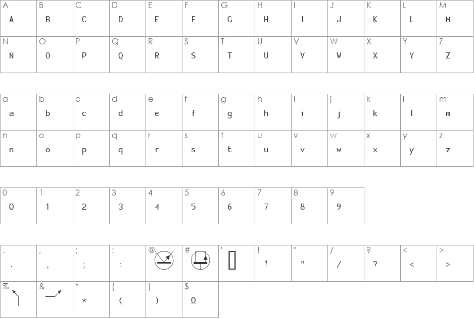 Electric font character map preview