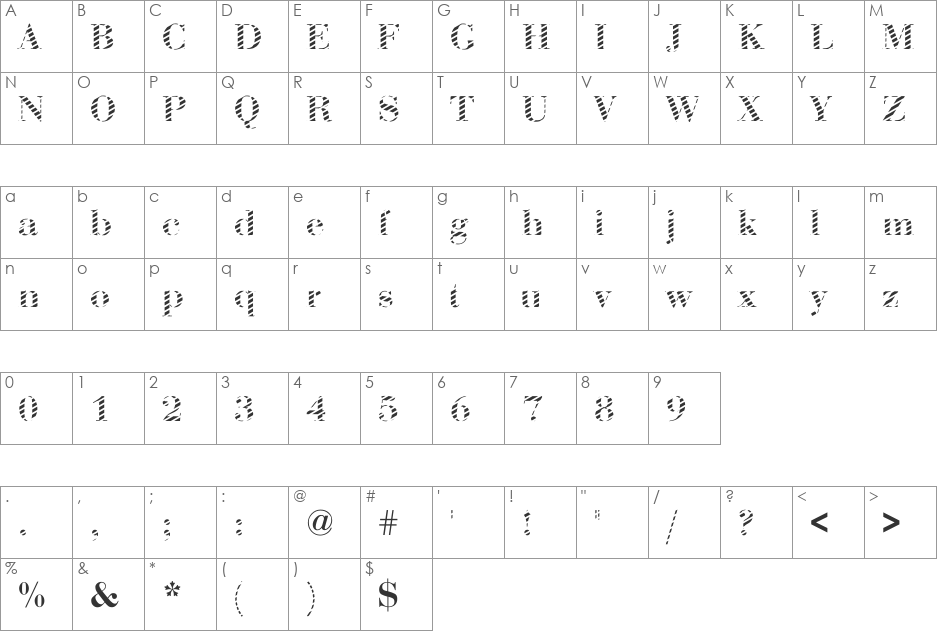 ABCTech Bodoni Stripe2 font character map preview