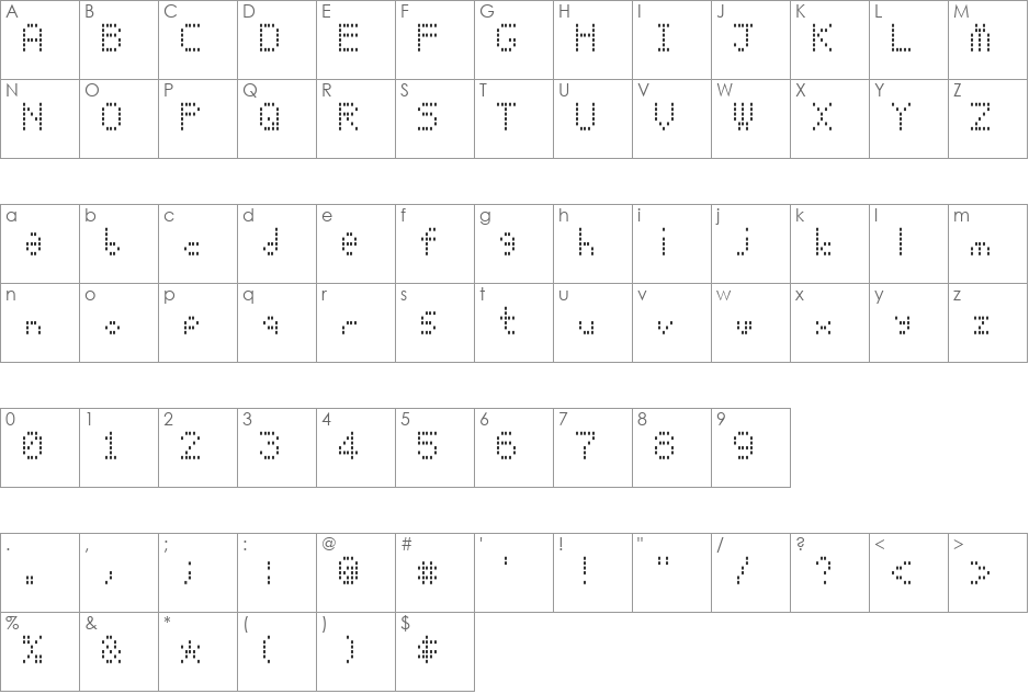 Electrodots font character map preview