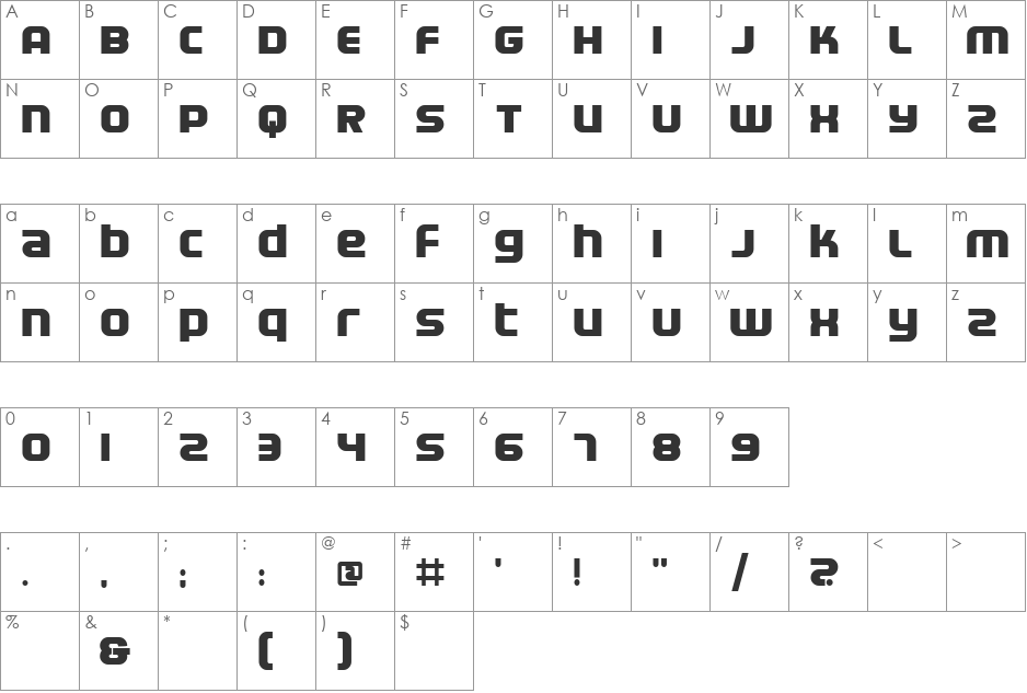 Electrofied font character map preview