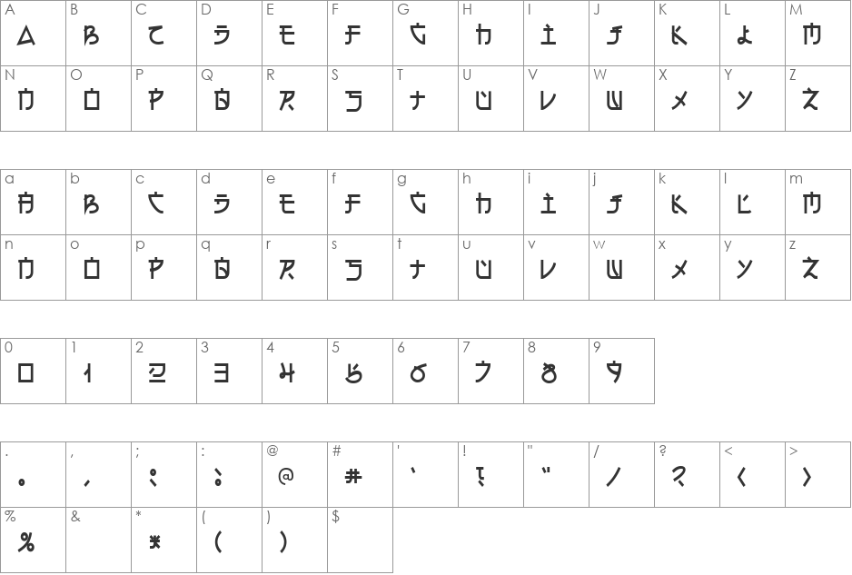 Electroharmonix font character map preview