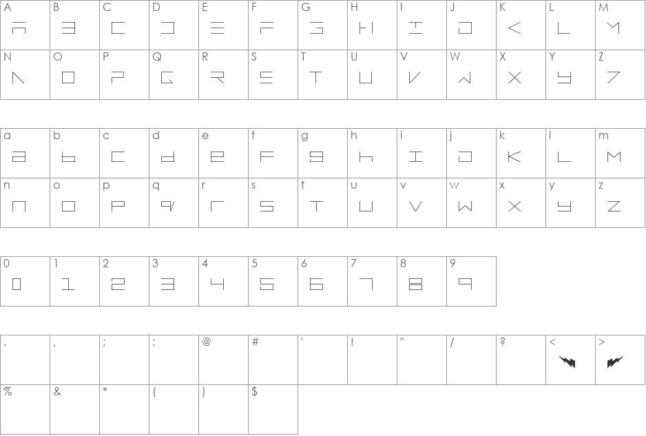 electroMan font character map preview