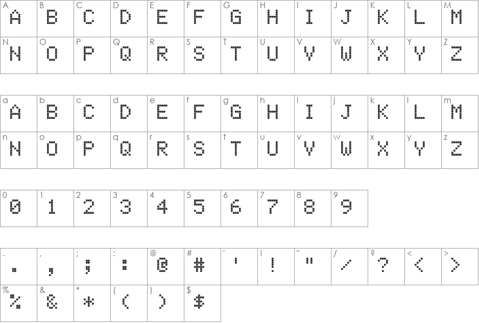 Electronic Highway Sign font character map preview