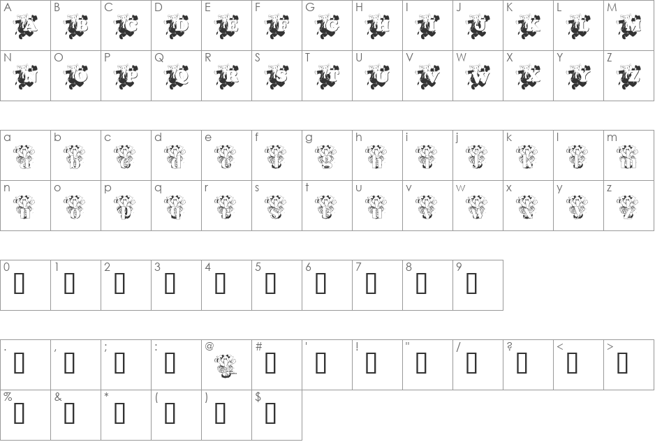 ELEFUN_KG font character map preview