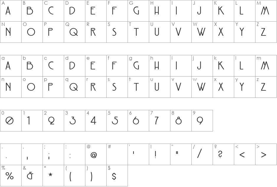 Elega font character map preview