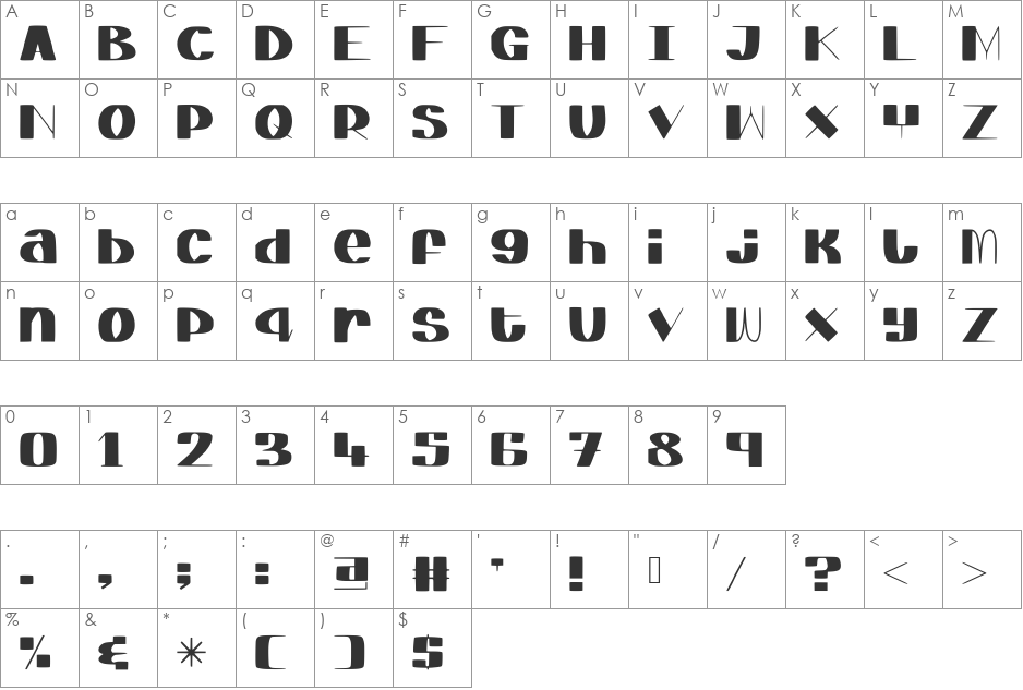 ElegantAgege font character map preview