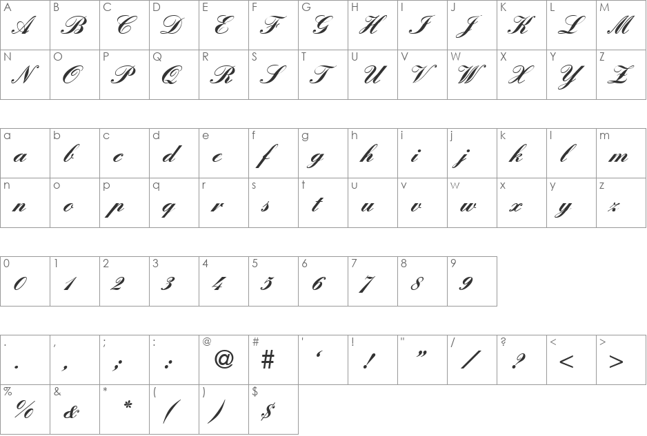 ElegantHandOneHeavy font character map preview