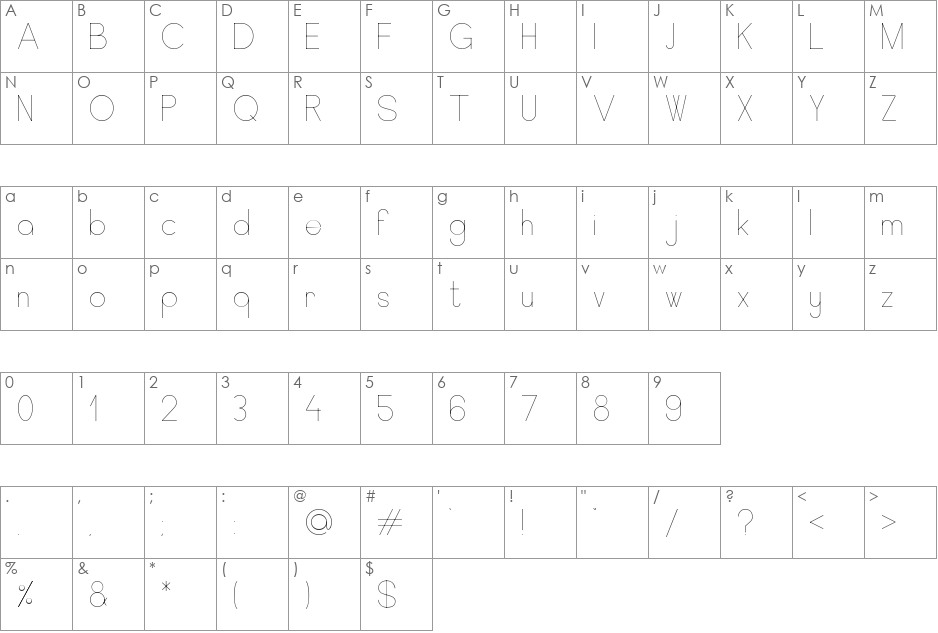 Elegantlight font character map preview