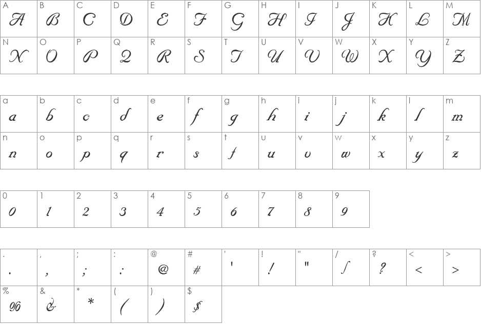 Elegeion Script font character map preview