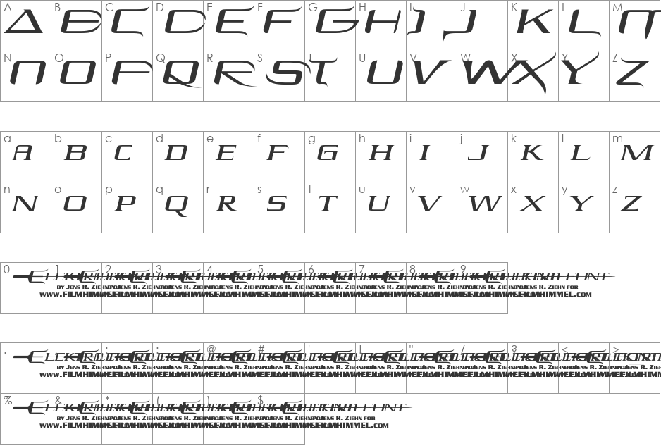 Elektra font character map preview