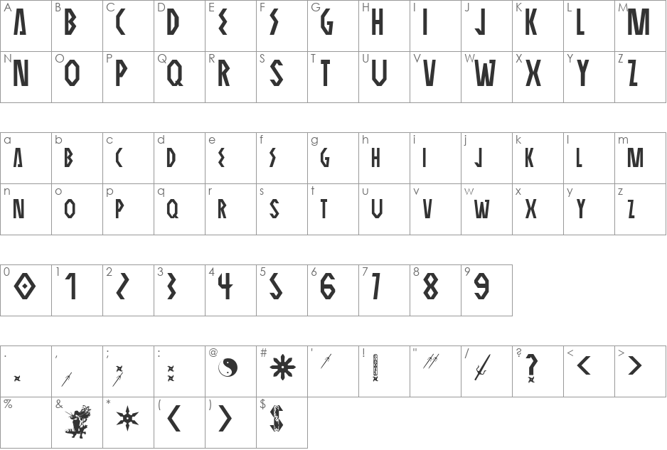 ELEKTRA ASSASSIN font character map preview