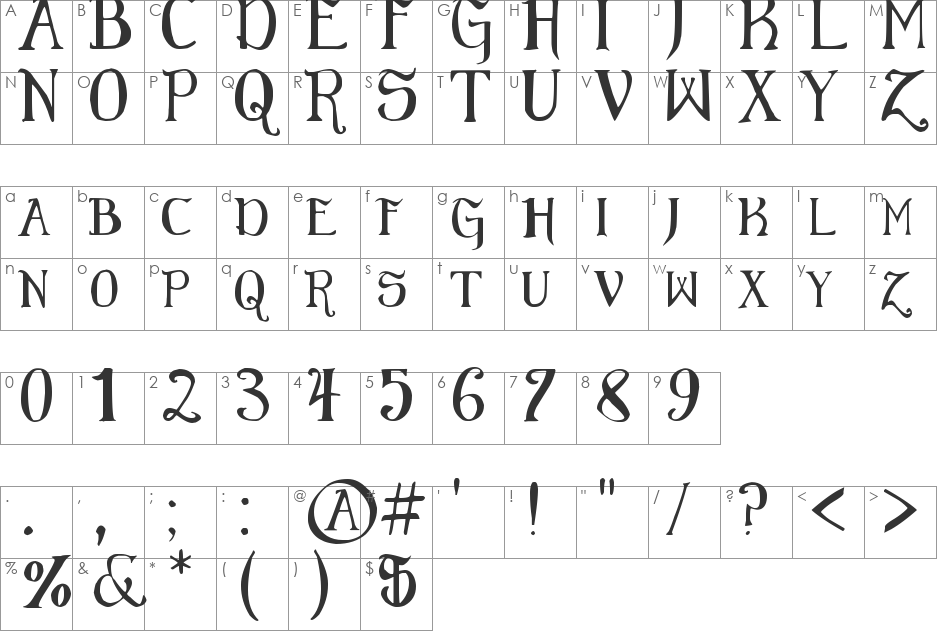 Elementary Gothic font character map preview